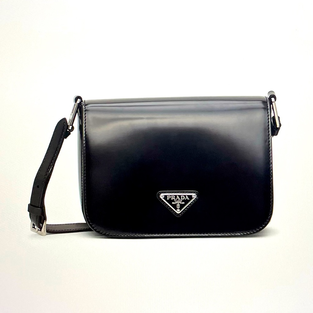 PRADA bag - Black Brushed Leather Shoulder Bag
